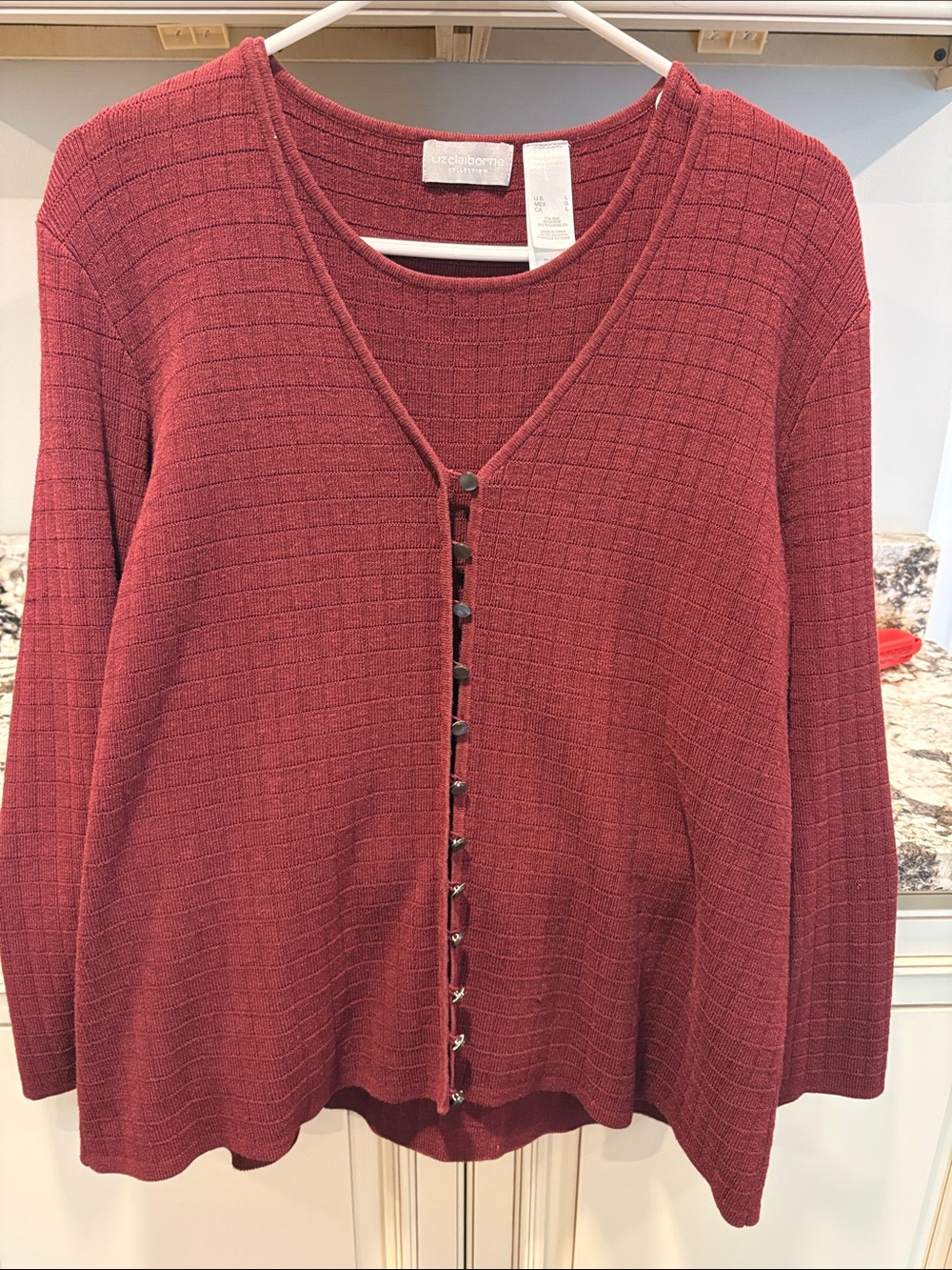 GrandCore Liz Claiborne Rust Red Textured button Front Cardigan with tank